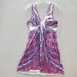 InGear Women Dress Large Pink Paisley Floral Mini Fit & Flare Boho Sleevless